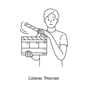 Coloring page of a film director with his clapperboard