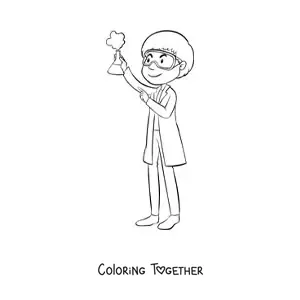 Coloring page of a scientist with protective goggles