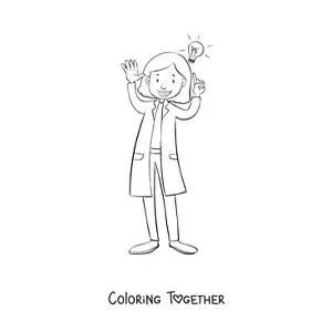 Coloring page of a cartoon woman scientist