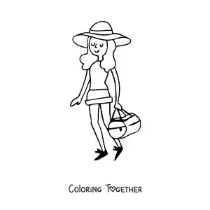 Coloring page of a tourist girl with her luggage