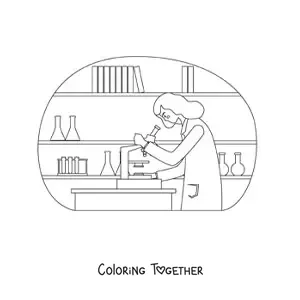 Coloring page of a woman scientist in a laboratory