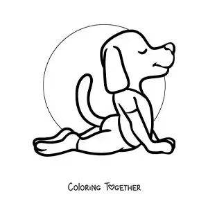 Coloring page of a cartoon of a dog doing the yoga cobra pose