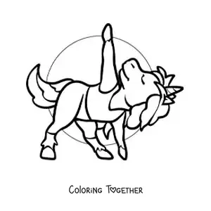 Coloring page of a cartoon of a unicorn in the extended triangle pose