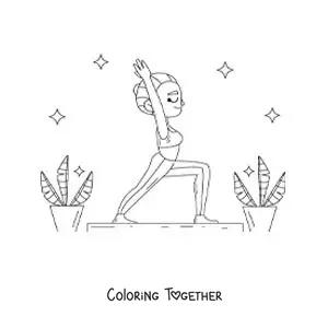 Coloring page of a girl in the warrior 1 pose