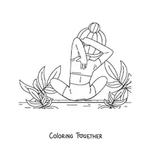 Coloring page of a girl doing a yoga stretch