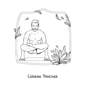 Coloring page of a man practicing yoga in the lotus pose