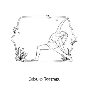 Coloring page of a woman practicing yoga in the peaceful warrior pose