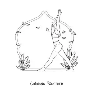 Coloring page of a woman doing a yoga pose
