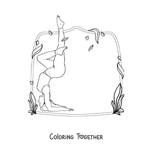 Coloring page of a young woman practicing yoga