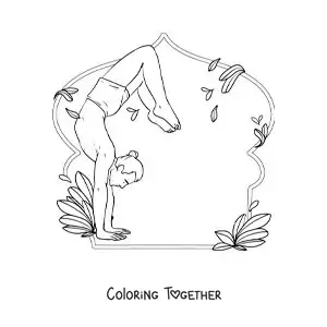 Coloring page of a young man practicing yoga