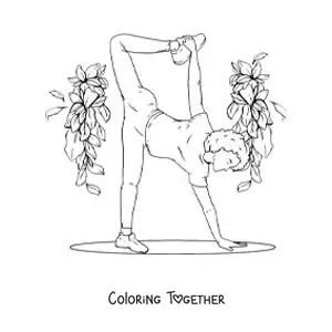 Coloring page of a girl practicing yoga