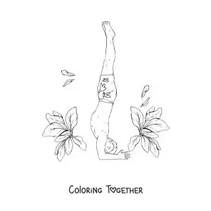 Coloring page of a boy practicing yoga in a headstand pose