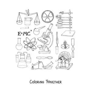 Coloring page of several scientific laboratory instruments