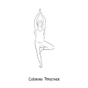 Coloring page of a pregnant woman doing the yoga tree pose
