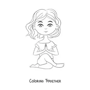 Coloring page of a cartoon of a girl doing the yoga knot pose