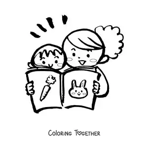 Coloring page of a mother reading a story with her child
