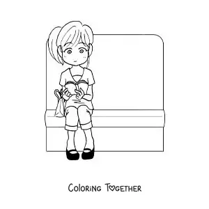 Coloring page of a girl sitting and reading on the train