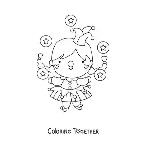 Coloring page of a clown woman juggling