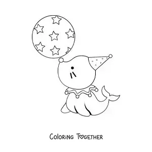 Coloring page of a cartoon circus bear doing tricks