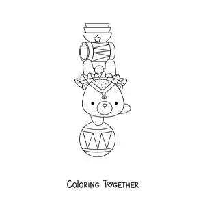 Coloring page of a cute kawaii circus seal balancing a ball