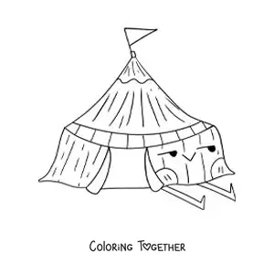 Coloring page of a cartoon circus tent