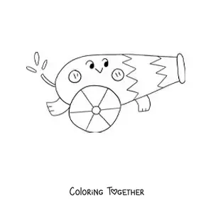 Coloring page of a cartoon circus cannon