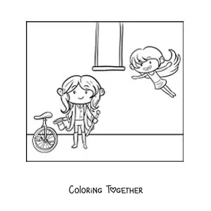 Coloring page of two circus acrobats