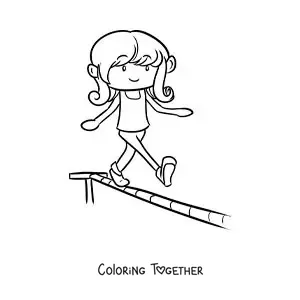 Coloring page of a circus acrobat walking on a tightrope