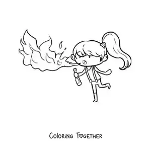 Coloring page of a circus fire-eater girl