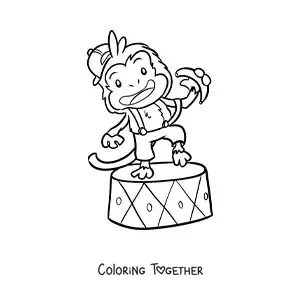 Coloring page of a cartoon circus monkey