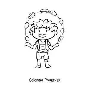 Coloring page of a boy juggling