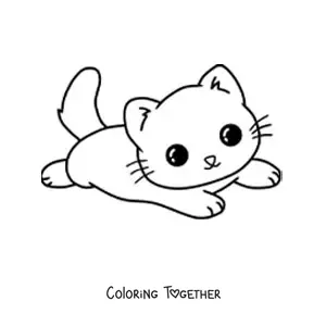 Coloring page of a kawaii cat lying down