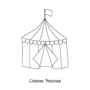 Coloring page of a cartoon circus tent