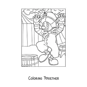 Coloring page of a clown at the circus