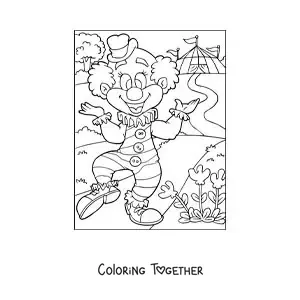 Coloring page of a cartoon of a clown at the circus
