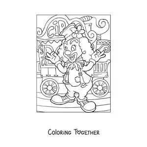 Coloring page of a clown at a fair