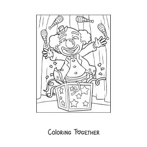 Coloring page of a clown juggling at the circus