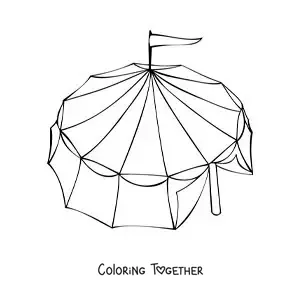 Coloring page of a big circus tent