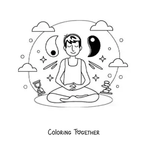 Coloring page of a man meditating