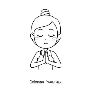 Coloring page of a woman meditating with her hands together