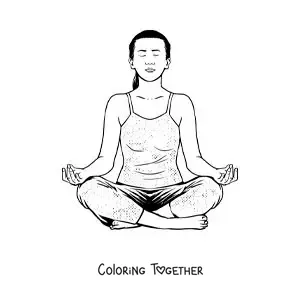 Coloring page of a woman sitting and meditating