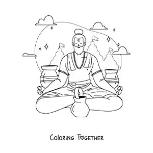 Coloring page of a guru meditating