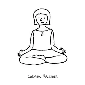 Coloring page of a cartoon of a woman meditating