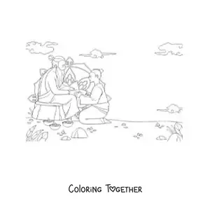 Coloring page of a monk and his guru