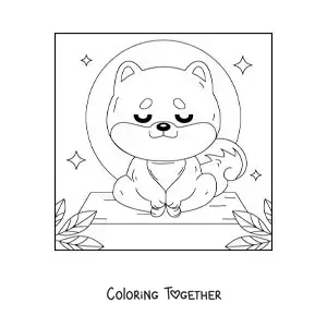 Coloring page of a cartoon dog meditating