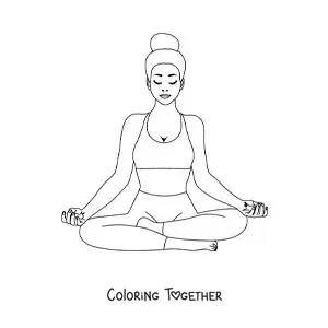 Coloring page of a woman meditating in a yoga pose
