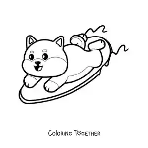 Coloring page of a cartoon surfer dog