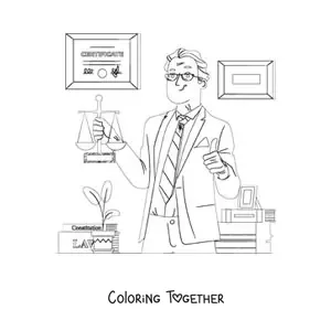 Coloring page of a lawyer holding a set of scales