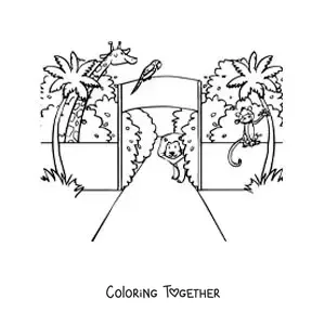 Coloring page of the entrance of a zoo park