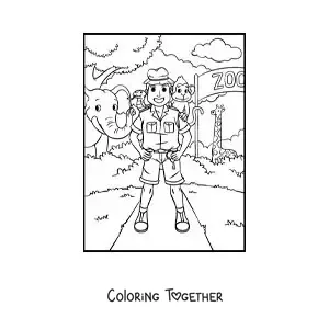 Coloring page of a zookeeper